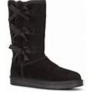 Koolaburra by UGG Girls Women's 5 Black Suede Victoria Faux Fur Boots